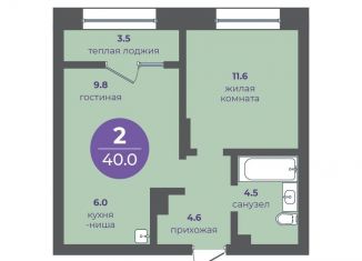 Двухкомнатная квартира на продажу, 40 м2, Красноярский край, улица Кутузова, 1