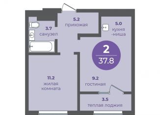 Продам 2-комнатную квартиру, 37.8 м2, Красноярск, Кировский район, улица Кутузова, 1