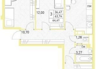 Продажа трехкомнатной квартиры, 64.4 м2, Балашиха, жилой комплекс Столичный, к23, ЖК Столичный