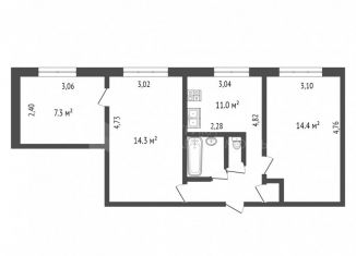 Продажа 3-комнатной квартиры, 53 м2, поселок Новотуринский, поселок Новотуринский, 3