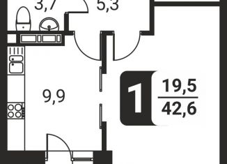 1-ком. квартира на продажу, 42.6 м2, посёлок Развилка, жилой комплекс Три Квартала, к13, ЖК Три Квартала