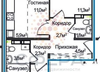 Продается трехкомнатная квартира, 61.2 м2, Новосибирск, улица Ясный Берег, 5, ЖК Венеция