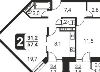 Продажа 2-ком. квартиры, 57.4 м2, посёлок Развилка, жилой комплекс Три Квартала, к12, ЖК Три Квартала