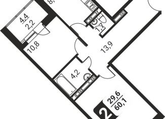 Продаю 2-ком. квартиру, 60.1 м2, посёлок Развилка, жилой комплекс Три Квартала, к13, ЖК Три Квартала