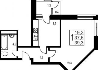 1-комнатная квартира на продажу, 39.3 м2, посёлок Развилка, жилой комплекс Три Квартала, к12, ЖК Три Квартала