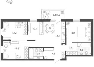 Продается 4-комнатная квартира, 83.5 м2, Тюмень, улица Парада Победы, 11, ЖК Финский залив