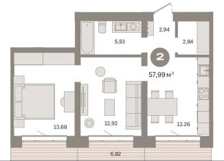 Продаю 2-комнатную квартиру, 58 м2, Тюмень, ЖК Речной Порт