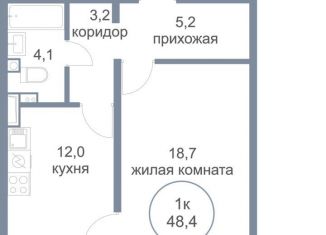 Продам однокомнатную квартиру, 48.4 м2, деревня Голубое, Парковый бульвар, 2к3