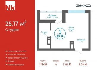 Продам квартиру студию, 25.2 м2, деревня Патрушева