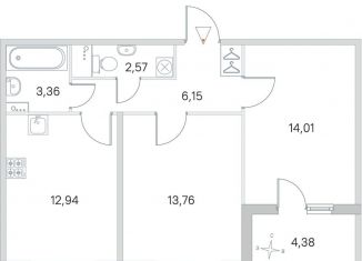 Продается двухкомнатная квартира, 55 м2, посёлок Стрельна