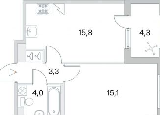 Продам 1-комнатную квартиру, 40.4 м2, Санкт-Петербург