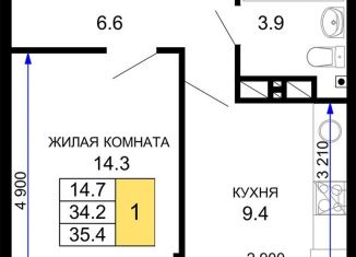 Продам 1-комнатную квартиру, 35.4 м2, Краснодар, ЖК Дыхание