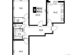 Продаю 3-комнатную квартиру, 83.2 м2, деревня Сапроново