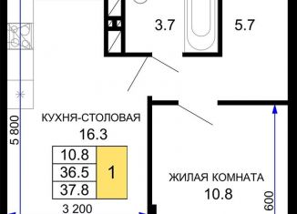 1-ком. квартира на продажу, 37.8 м2, Краснодар