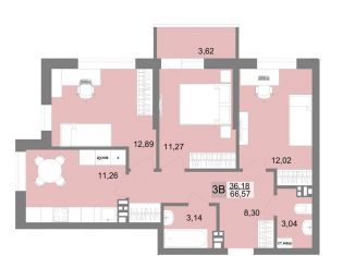 Продажа трехкомнатной квартиры, 66.4 м2, Екатеринбург, ЖК Шолохов