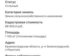 Участок на продажу, 11.6 сот., посёлок Ракитное