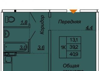 1-ком. квартира на продажу, 40.9 м2, посёлок Тельмана, Парковая улица, 6к1