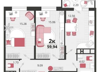 Продаю двухкомнатную квартиру, 59.9 м2, посёлок Знаменский