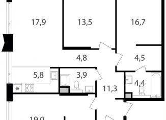 Продам 3-ком. квартиру, 95.2 м2, Москва, жилой комплекс Петровский Парк 2, к1, САО