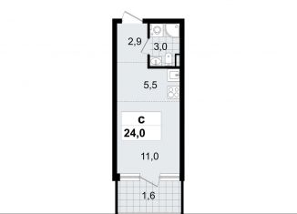 Квартира на продажу студия, 24 м2, Ленинградская область, микрорайон Южный, 3.2