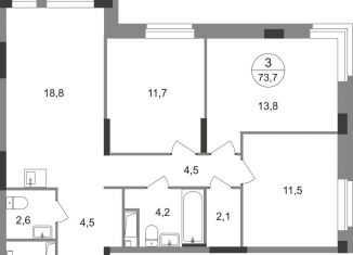 Продажа 3-ком. квартиры, 73.7 м2, Москва, Центральная площадь