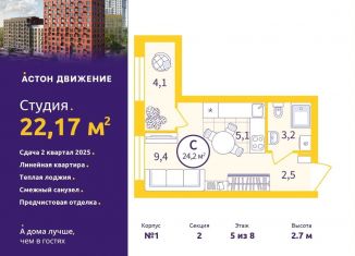 Квартира на продажу студия, 22.2 м2, Екатеринбург, Железнодорожный район, Проходной переулок, 1А