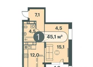 Продается однокомнатная квартира, 45.1 м2, Красноярск, Кировский район