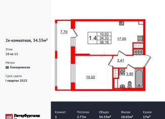 Продам 1-ком. квартиру, 34.3 м2, Санкт-Петербург, метро Проспект Большевиков, Октябрьская набережная, 36к4