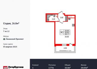 Продаю квартиру студию, 26.8 м2, Санкт-Петербург, метро Проспект Ветеранов