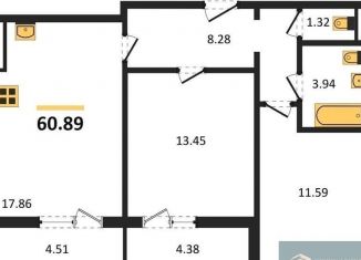 Продаю двухкомнатную квартиру, 60.9 м2, Воронежская область