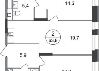 Продается 2-ком. квартира, 63.8 м2, Москва