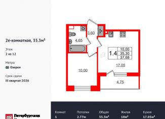 Продается 1-ком. квартира, 35.3 м2, Санкт-Петербург, метро Озерки