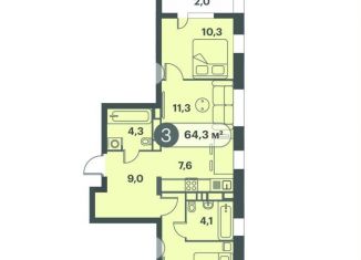 Продается 3-ком. квартира, 64.3 м2, Красноярск, Кировский район