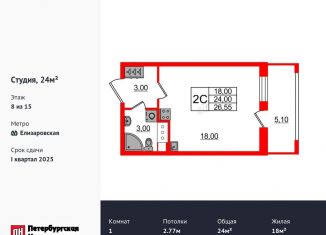 Квартира на продажу студия, 24 м2, Санкт-Петербург, муниципальный округ Невский, Дальневосточный проспект, 23