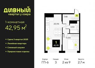 Продам 1-ком. квартиру, 43 м2, Тюмень, Центральный округ