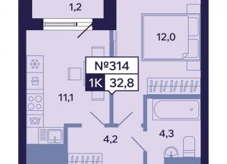 Однокомнатная квартира на продажу, 32.8 м2, Якутск, Новопортовская улица, 1А/1