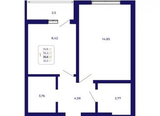 Продаю 1-комнатную квартиру, 35.6 м2, Уфа