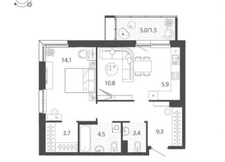 Продажа 2-комнатной квартиры, 52.2 м2, Тюмень, Центральный округ, Профсоюзная улица, 55