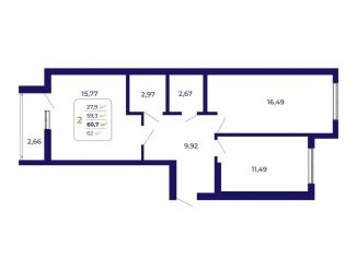 2-ком. квартира на продажу, 61.7 м2, Уфа