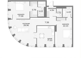 Трехкомнатная квартира на продажу, 116.1 м2, Москва, Пресненский район