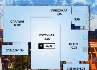 Продам 2-ком. квартиру, 54.9 м2, Краснодар, улица им. Героя Яцкова И.В., 9к2, улица им. Героя Яцкова И.В.