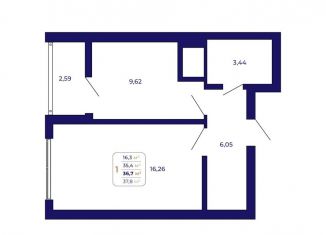 Продажа 1-ком. квартиры, 36.7 м2, Уфа, Ленинский район