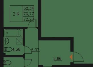 Продам двухкомнатную квартиру, 72.3 м2, Казань