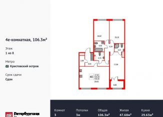 Продается 3-комнатная квартира, 106.3 м2, Санкт-Петербург, Петровский проспект, 26к2, метро Приморская