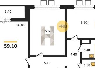 Продажа двухкомнатной квартиры, 59.1 м2, Воронеж, улица Шишкова, 140Б/6