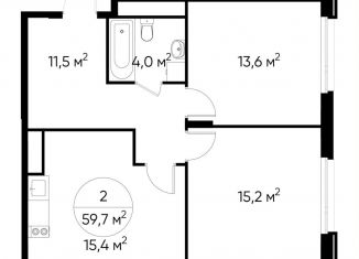 Продаю 2-ком. квартиру, 59.7 м2, Москва, деревня Рассказовка, 1