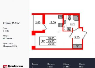 Продажа квартиры студии, 25.4 м2, Санкт-Петербург, метро Парнас