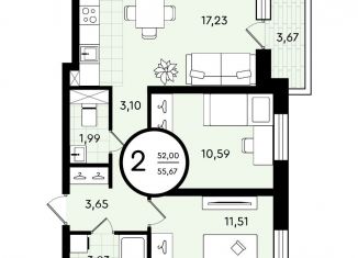 Продажа 2-комнатной квартиры, 55.7 м2, Тюменская область, ​улица Александра Звягина, 3