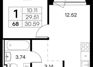 Однокомнатная квартира на продажу, 30.6 м2, городской посёлок Новоселье