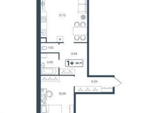 Продается 1-ком. квартира, 58.7 м2, Тюмень, улица Голышева, 8А, Центральный округ